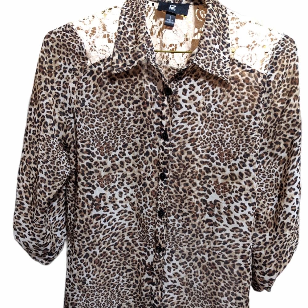 Iz Byer Women's Sheer Cheetah Print shirt